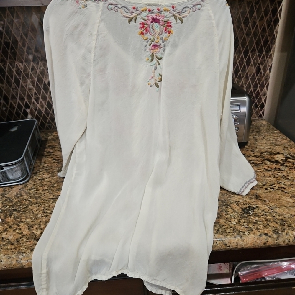 Johnny Was Cream Blouse with Colorful Embroidery Sold On Another Site
